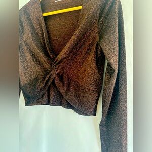 Abercrombie and Fitch Brown Sparkly Knotted Front Dressy Top Cropped Top Festive